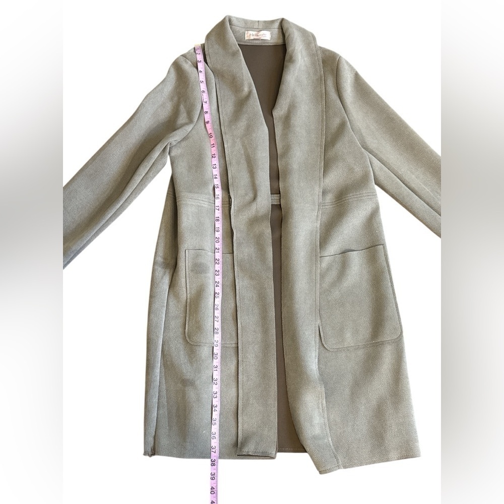 Philosophy Republic Clothing Faux Suede Open Front Coat Jacket XL Taupe Beige - Picture 7 of 9